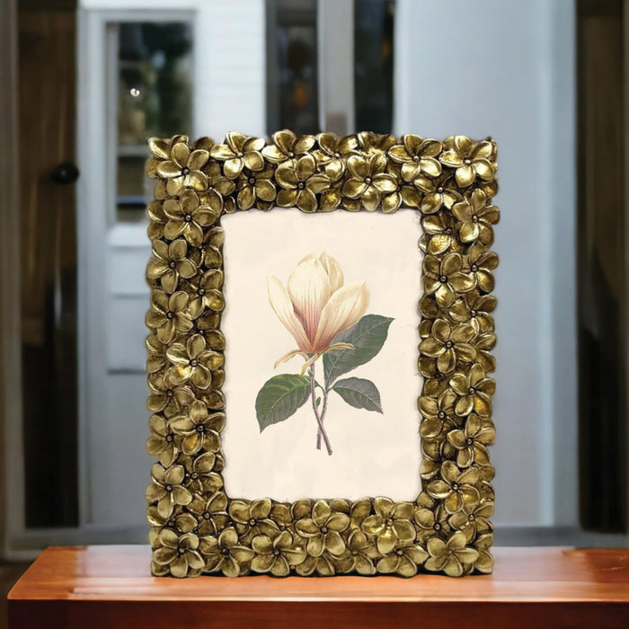 Art Street Floral Textured Hand-Crafted Resin Photo Frame For Home Decoration - Royal Gold (Size: 4x6 Inch)