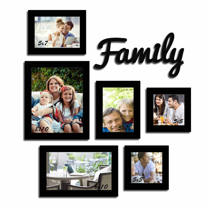 Art Street Decorative Premium Set of 6 Individual Wall Photo Frame with Family MDF Wall Plaque - Black