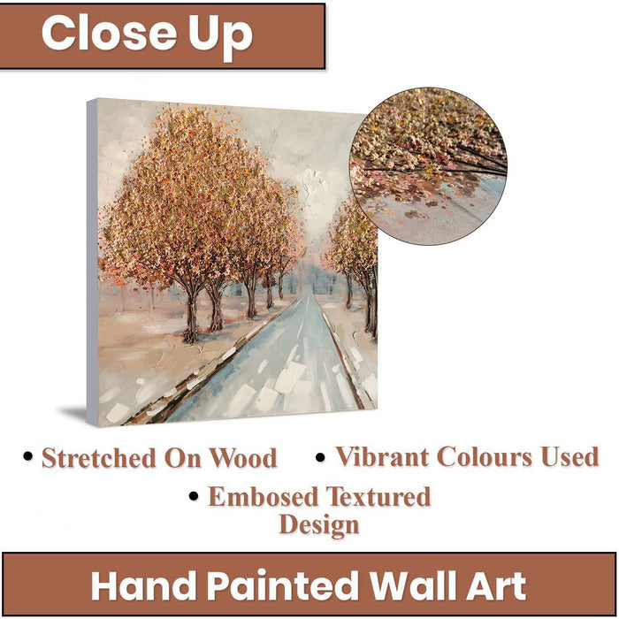 Art Street Canvas Hand Painted Wall Painting Ornamental Tree, Autumn Tree Stretched On Wood Embossed Textured Wooden Decorative Art Oil Painting For Home Wall Decoration (Golden, 31x31 Inches)