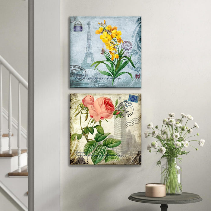 Art Street Decorative Lilly Yellow Floral Stretched Canvas Painting for Home Décor (Set of 2, 12 X 12 Inches)