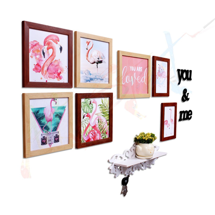 Art Street - You & Me Set Of 7 Individual Photo Frame Frames (Mix Size) With Mdf Plaque (You & me) + PVC wall shelf