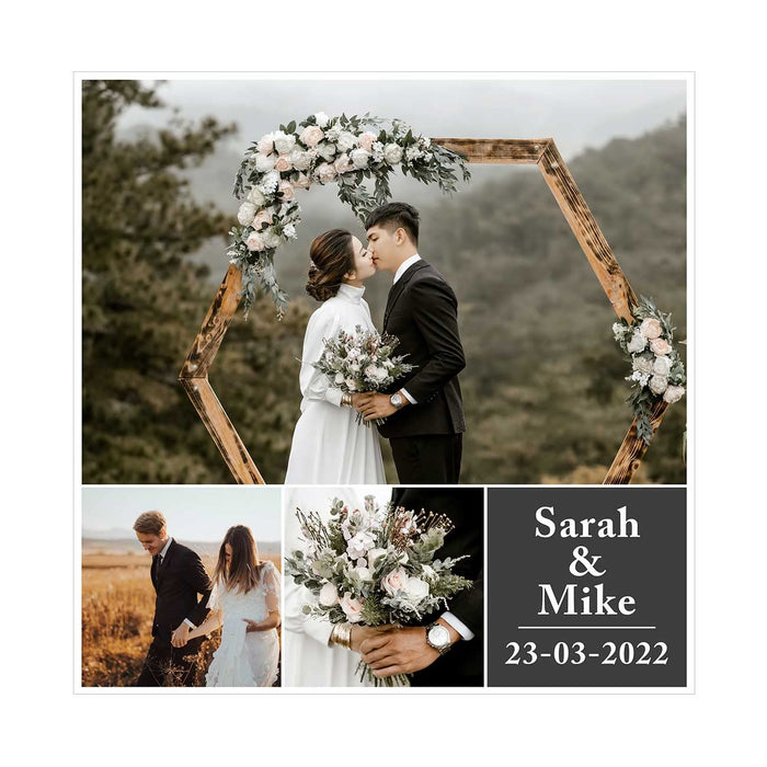 SNAP ART Personalized Gift Canvas Print With 3 Images And Texts, Your Photo Collage Customized Gift For Couples (13x13 Inch)
