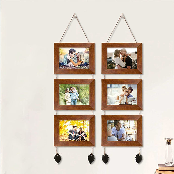 Hanging Picture Frame For Home and Office Decoration with Free Hanging Accessories (Brown, Size 5"x7", Set Of 6)