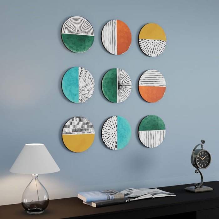 Art Street MDF Geomatric Creative Minimalist Wall Art Print, Modern Round Wall Plate, Decorative Home Décor for Living Room, Bedroom & Office (Set of 9, Size: 7.65x7.65 Inch)