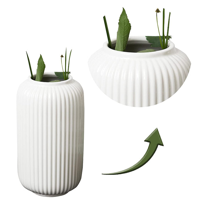 Decorative White Shell Ribbed Modern Vase,  Decorative Flower Pot for Home, Office, Living Room, Bedroom, Etc.