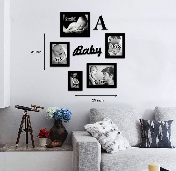 Art Street : Proud Parents Set of 5 Individual Photo Frame/Wall Hanging for Home Decor with 2 MDF Plaque for New Born and Kids