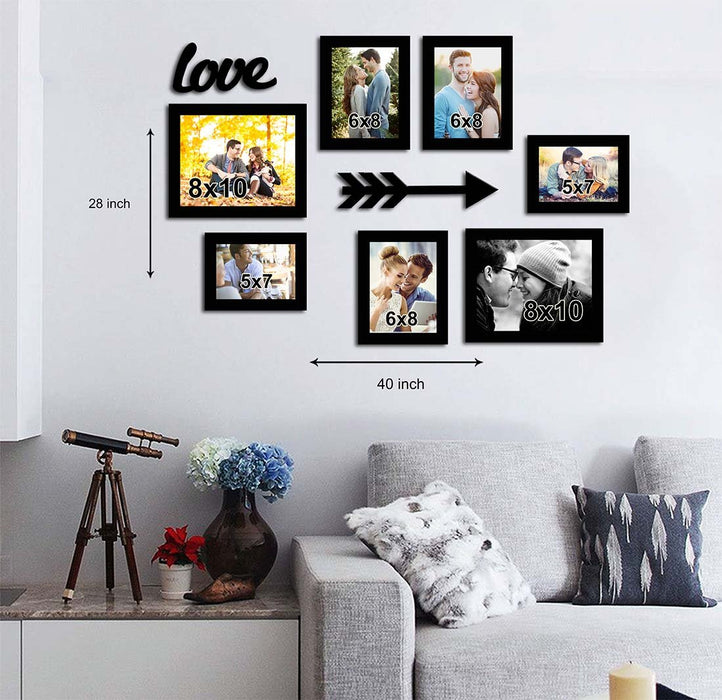 Love Infinite - Set of 7 individual wall photo frame + 2 MDF plaque (Black) Size 5x7, 6x8, 8x10 inches