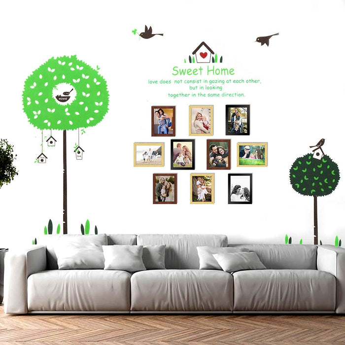 Art Street - Set of 10 Individual Black Wall Photo Frames With Tree Wirh Flying Birds And Sweet Home Quote PVC Vinyl Sticker Decals( 73 x 108 inchs)