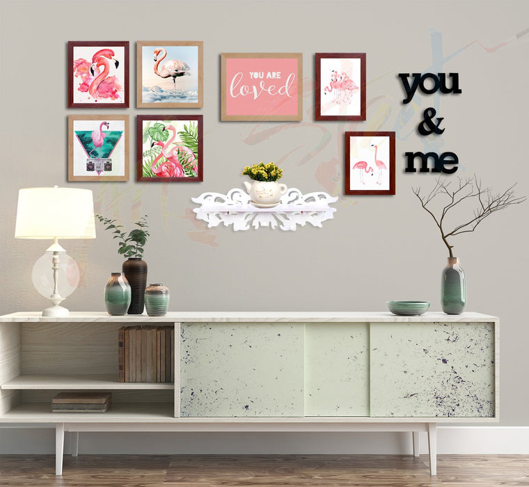 Art Street - You & Me Set Of 7 Individual Photo Frame Frames (Mix Size) With Mdf Plaque (You & me) + PVC wall shelf