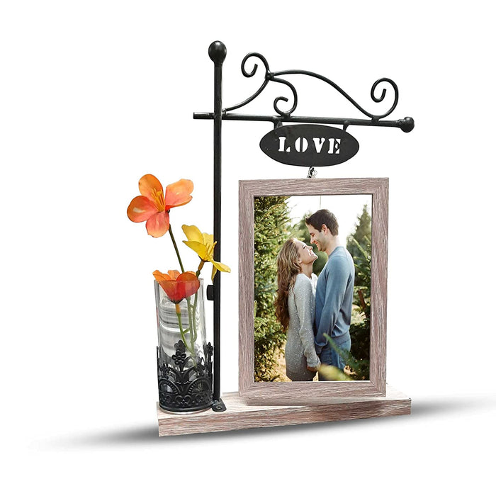 Art Street rotating Love photo frame with flower vase for gifting - Valentine Day (4X6) (Ph-2214)
