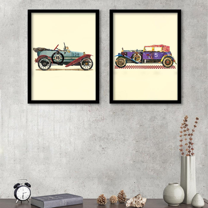 ‎Art Street Set of 2 Vintage Car Theme Art Print Painting Black Framed Poster for Home Décor and Wall Decoration (Size - 17.5 x 26 Inch)