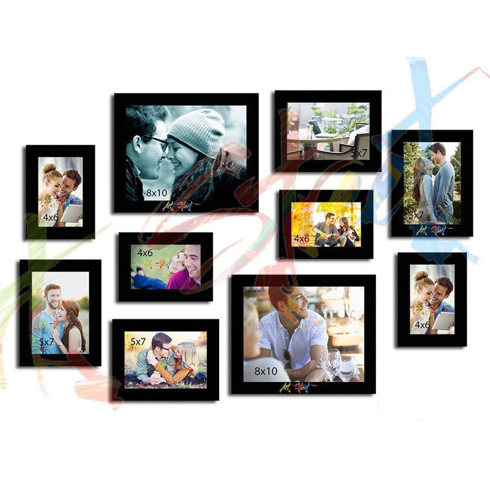 Art Street Set of 10 Individual Photo Frame for Home Décor - Sizes 4x6, 5x7, 8x10 inches, Black