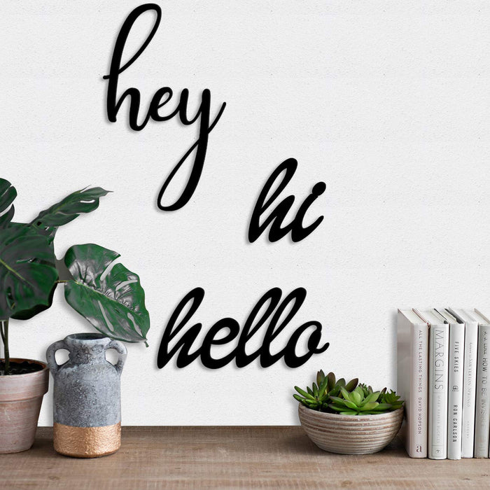 Art Street Hey Hi Hello MDF Plaque Painted Cutout Ready to Hang Home Décor Wall Art