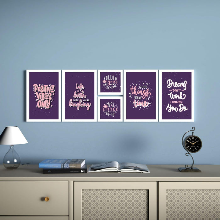 Art Street Motivational Quotes Positive Vibes Only Art Prints (Set Of 6, 5x5, (A4) 8x12 Inch)