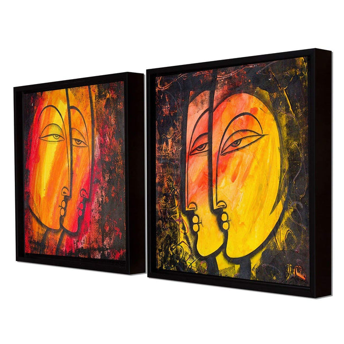 Abstract Faces Theme Framed Canvas Painting ( Size 12" x 12" )