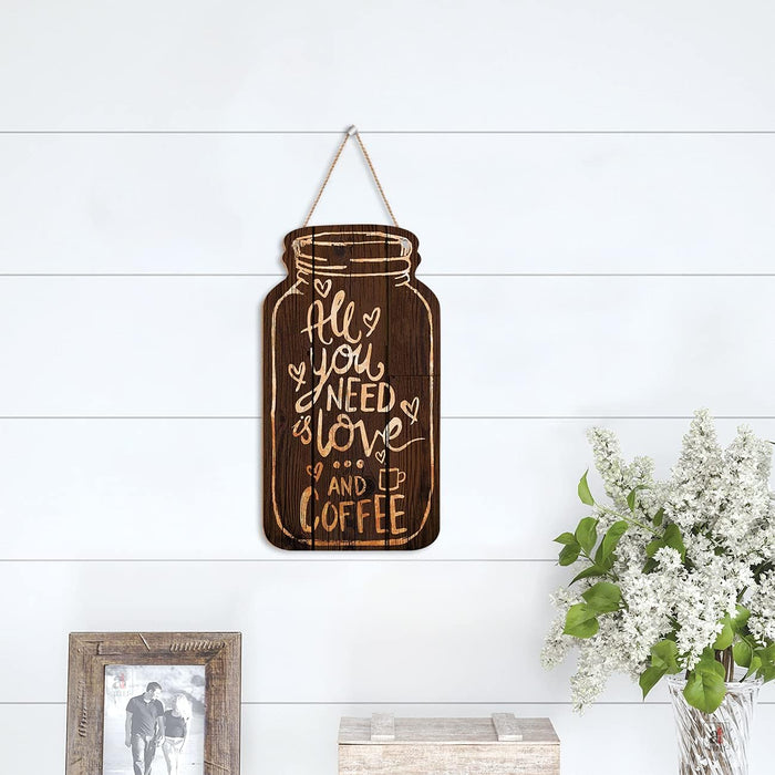 Art Street 1 Piece Wall Sign All You Need Love & Coffee Printed Wood Sign Farmhouse Style Entryway Sign Home Decorations (Size 4.5" x 8.3" )