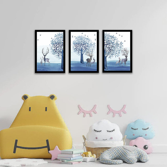 ‎Art Street Reindeer Under Tree Framed Art Print for Home, Office, Wall Hanging Decor & Living Room Decoration I Modern Luxury Decorative gifts (Set of 3, 9.4 x 12.9 Inches)
