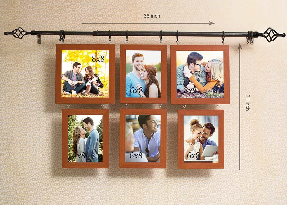 Art Street Set of 6 Home Décor Claasy & Trendy Hanging Collage Chandelier Wooden Photo Frame - Brown