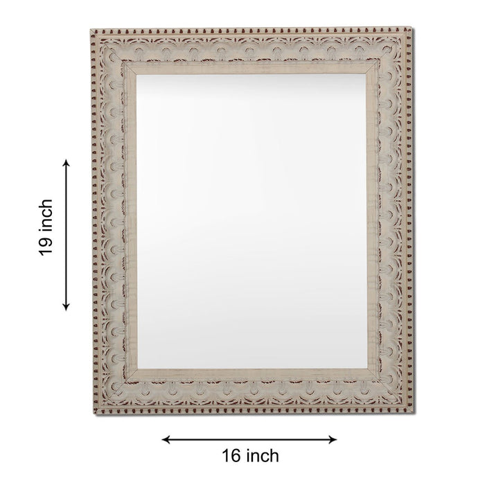 Floral Antique Decorative Wall Mirror Ivory Color 12 x16 Inch, Outer Size 16 x20 Inch