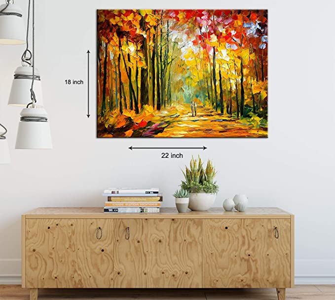 Amidst The Autumn Art Print, Landscape Canvas Painting ( Size 18 x 22 )