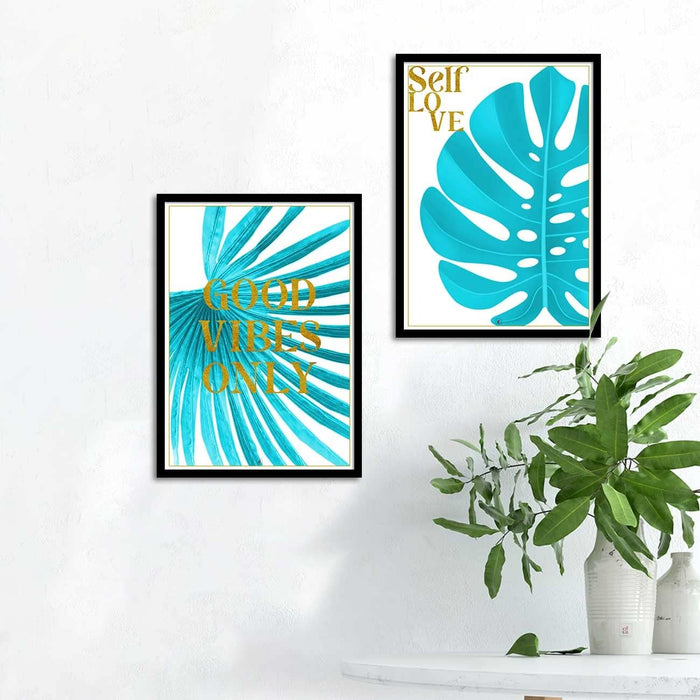 Motivational Art Prints Good Vibes Only Wall Art for Home, Wall Decor & Living Room Decoration (Set of 2, 17.5" x 12.5" )