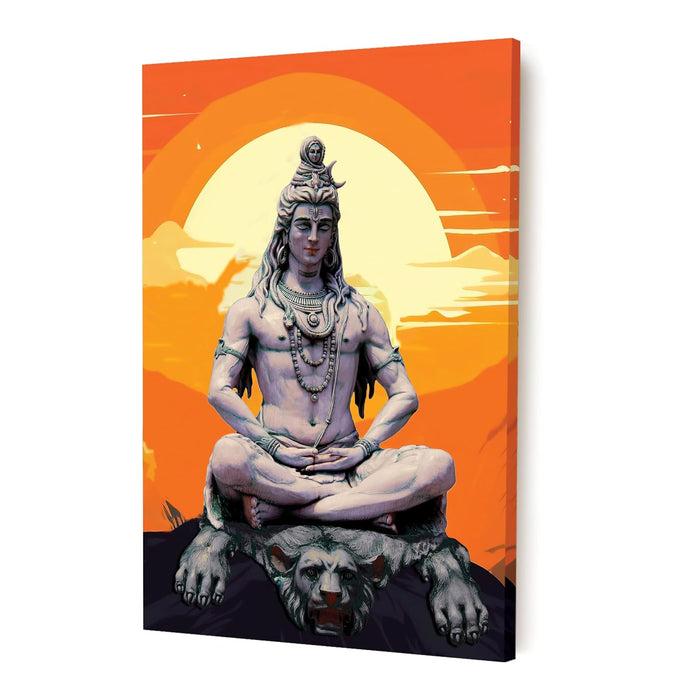Art Street Stretched Canvas Painting Meditation Theme of Lord Shiva Wall Art Print for Home & Wall Décor (Size: 16x22 Inch)
