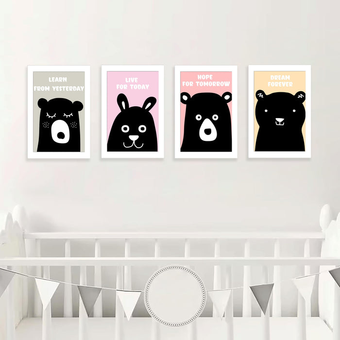 Art Street Live for Today Animals Art Print for Kids Room Decoration (Set of 4, 8.9x12.8 Inch, A4)