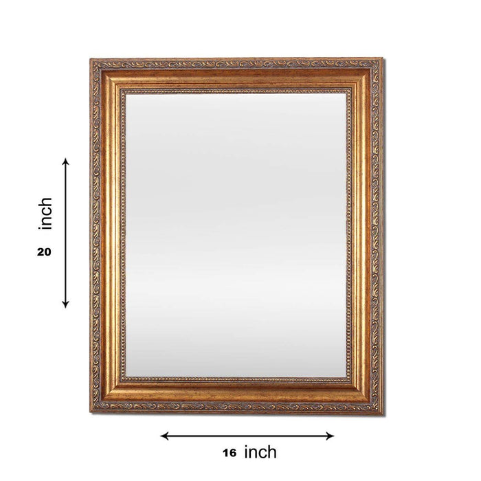 Gold Rectangle Synthetic Royal Decorative Wall Mirror Inner Size 12X18 inch, Outer Size 15X21