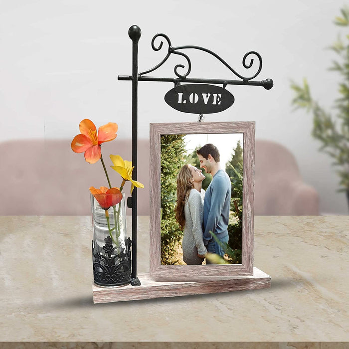 Art Street rotating Love photo frame with flower vase for gifting - Valentine Day (4X6) (Ph-2214)