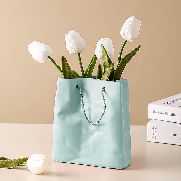 Decorative Ceramic Vase Contemporary Luxury Handbag Shape, Flower Pot for Home, Office, Living Room, Bedroom Decoration ( Size : 10x13 cm)