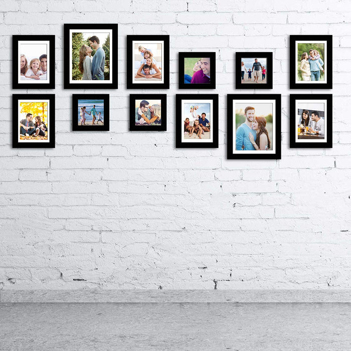Art Street - Set of 12 Individual Black Wall Photo Frames Wall Hanging (Mix Size)(4 Units 5X5, 6 Units 6X8, 2 Units 8X10 inches)