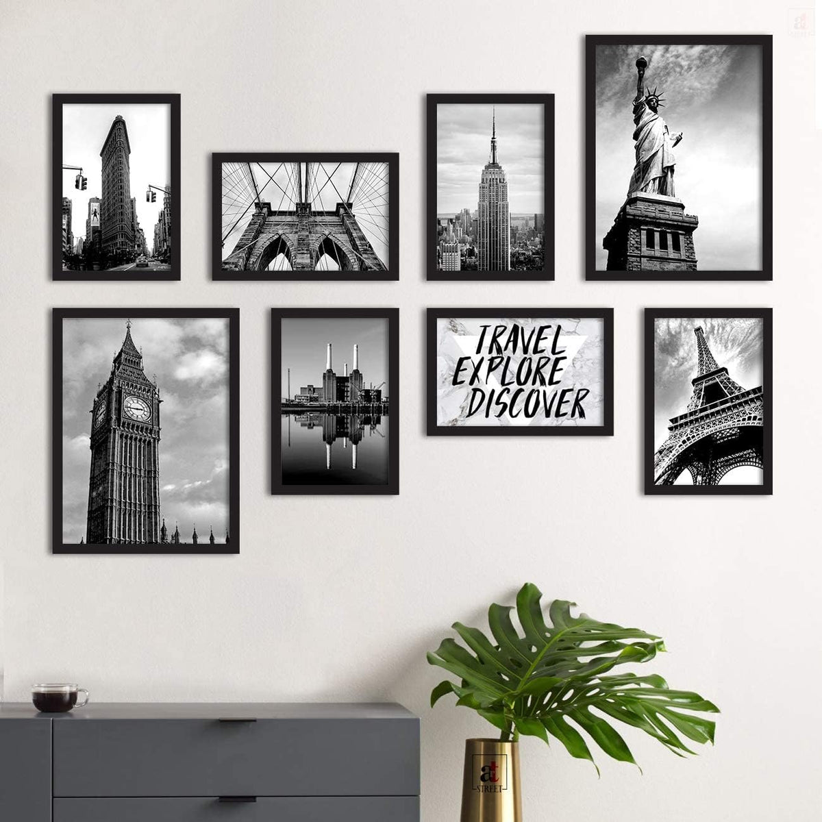 Art Street Set of 8 Travel Explore Discover Framed Painting for Room D ...
