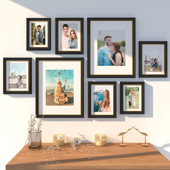 Art Street Set of 8 Wall Photo frames 3D-Timeline Rectangular (11x14, 6x8, 5x7 Inches, Black)