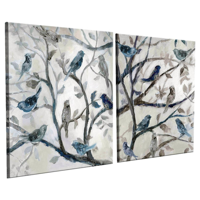 Art Street Decorative Branch Birds Stretch Canvas Painting for Home Décor (Set of 2, 12 X 12 Inches)
