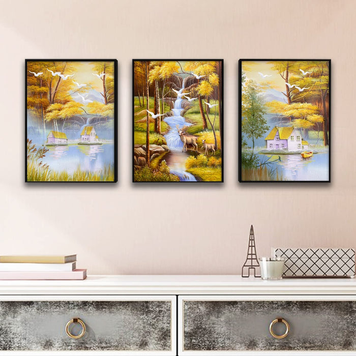 ‎Art Street Set of 3 Scenic Beauty Wall Art Canvas Painting with Frame Luxury Decorative item for Home Decoration, Living/Drawing Room, Bedroom & Office (13 x 17 Inches)