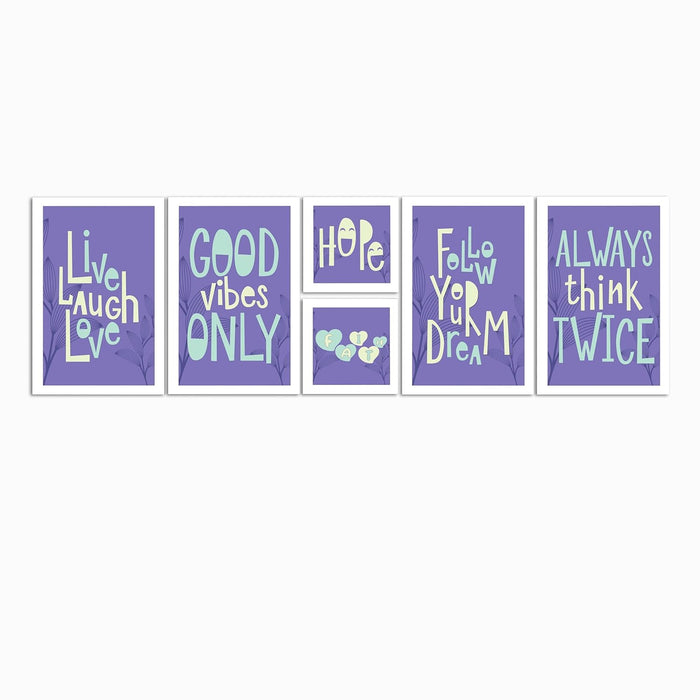 Art Street Motivational Quotes Live Love Life, Good Vibe Only Art Prints (Set Of 6, 5x5, (A4) 8x12 Inch)