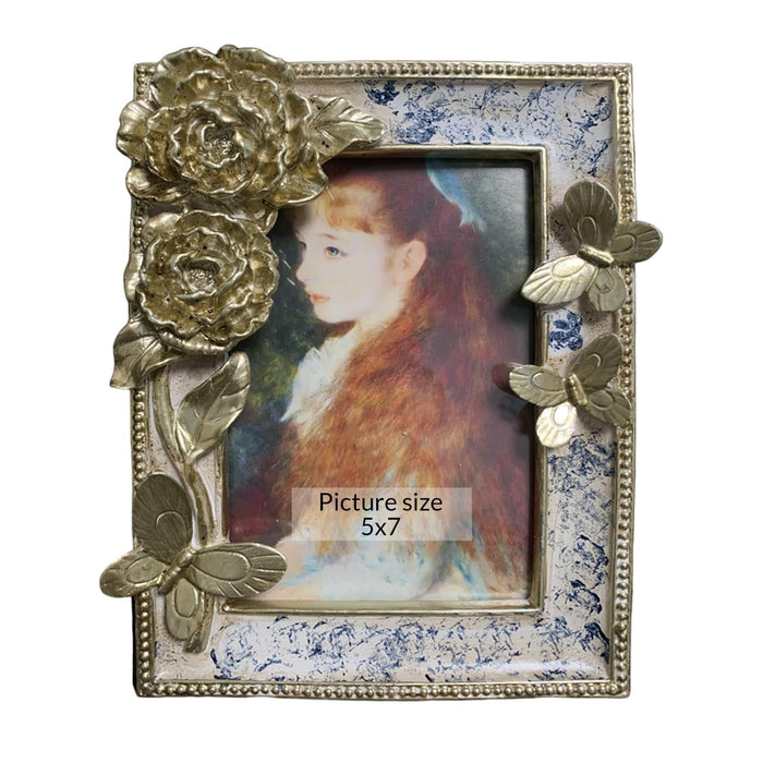 Art Street Resin Display of Rose & Butterfly Photo Frame For Home Decoration - Royal Gold (Size: 5x7 Inch)