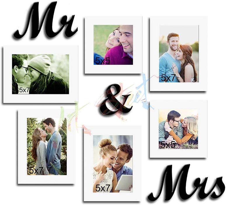 Together Forever Individual Wall Photo Frames With Mr & Mrs MDF Plaque ( Set of 6, Size 5x5, 5x7 inches )