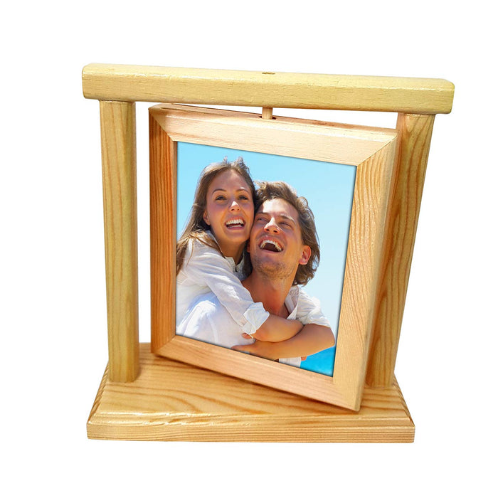 Rotating Photo Frame Double Sided Wooden Picture Frame 5'' x 7'' Inch.