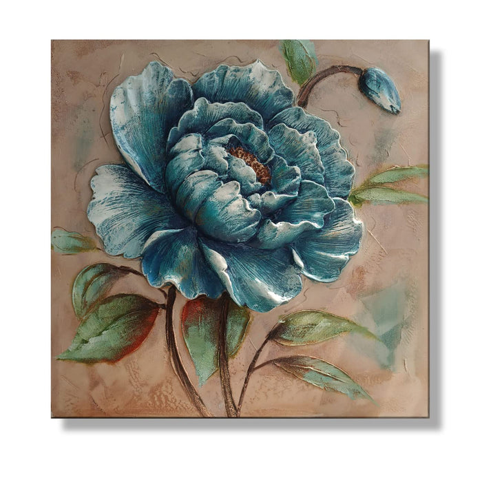 Art Street Canvas Floral Hand Painted Wall Painting Embossed Textured Wooden Decorative Art Original Oil Painting For Home Wall Decoration (Blue, 31x31 Inches)