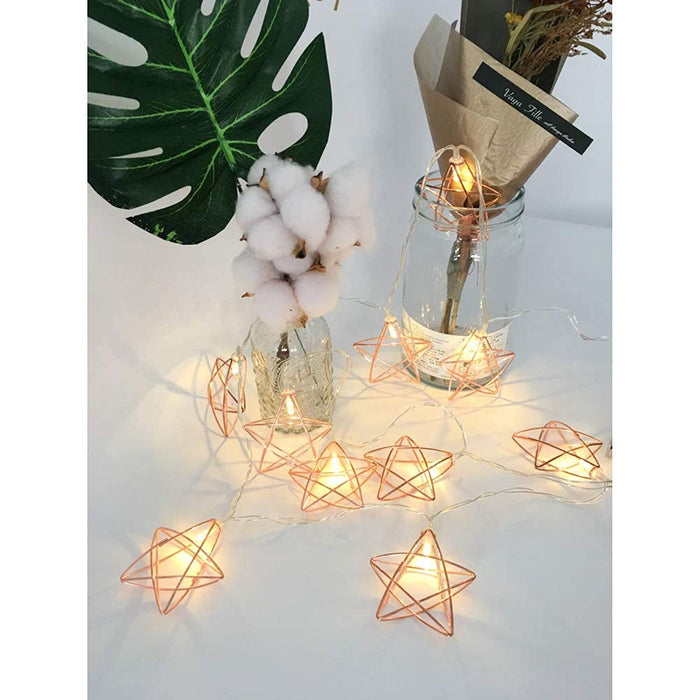 Art Street 10 Bulb Iron Five Pointed Star Shape LED Fairy String Light Decorative String Light Battery Powered for Holiday Party Wedding Garden Festival || Warm White|| 1.5 Meter||