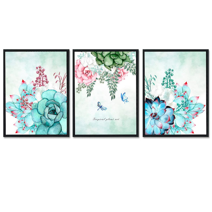 ‎Art Street Multicolor Floral Theme Set of 3 Framed Canvas Art Print Painting for Home Decor Size-23x17 Inches Light Blue Flowers