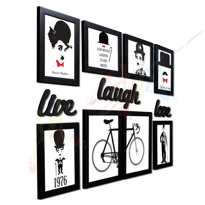 Live Laugh Love Gallery Wall Set of 8 Individual Black Wall Quotes Framed with Art Prints + Live Laugh Love Cutout