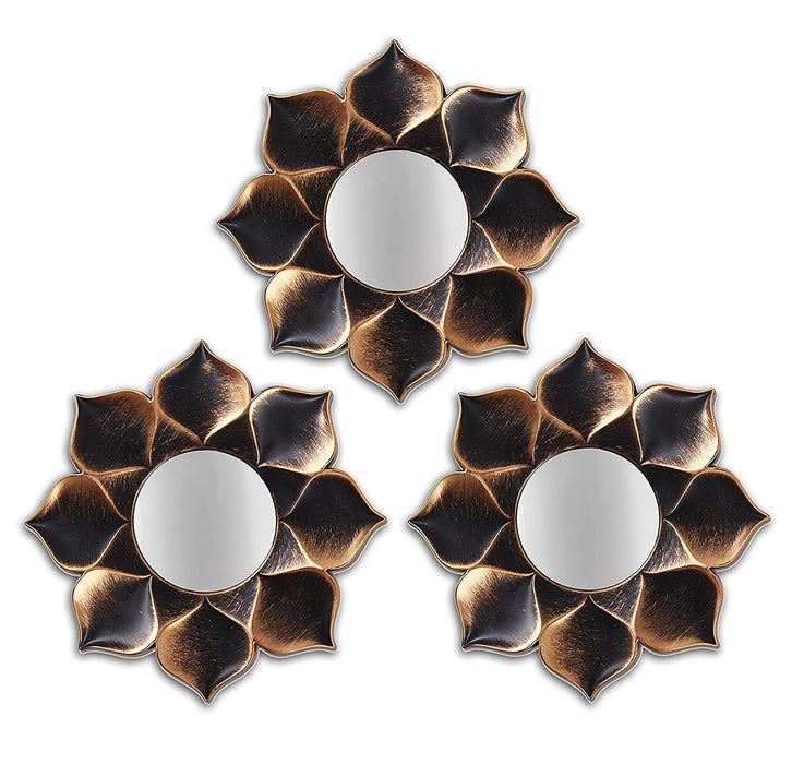 Art Street Set of 3 Lotus Petal Decorative Wall Mirror for Home & Decoration (Size - 9 x 9 inch)
