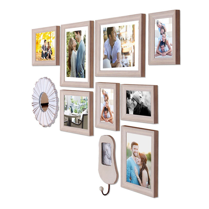Art Street - Gallery Wall Set Set of 8 Individual Beige Wall Photo Frames with Decorative Mirror & Hanging Photo Frame (Mix Size) (3 Units 4X6,3 Units 6x8, 3 Units 8X10 inch)
