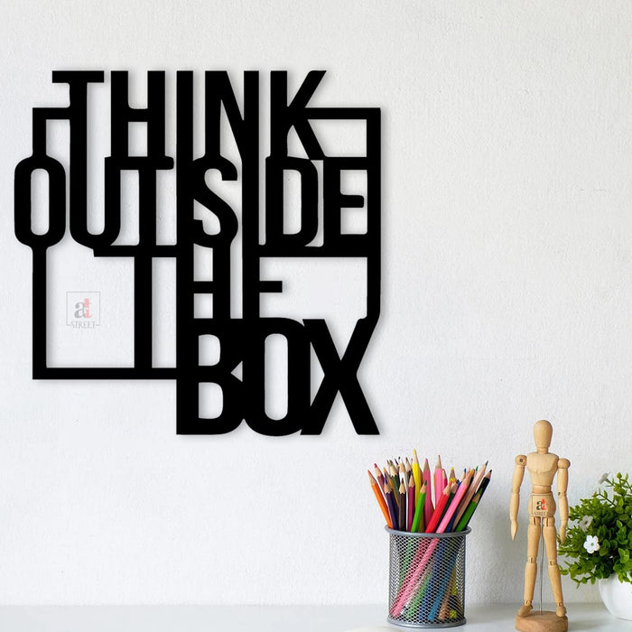 Art Street Think Outside The Box Black MDF Plaque Cutout Ready To Hang For Home Office Wall Art Decor, Wall Art Hanging Decorative Item, Home Decoration Size -12 x 12 Inches