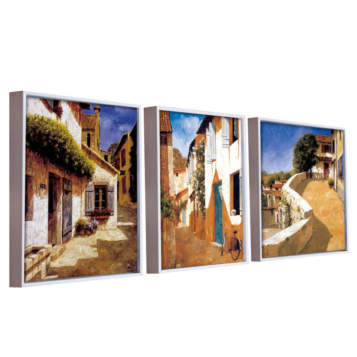 Village Art Theme Set of 3 Framed Canvas Framed Wall Art Print For Home Decor