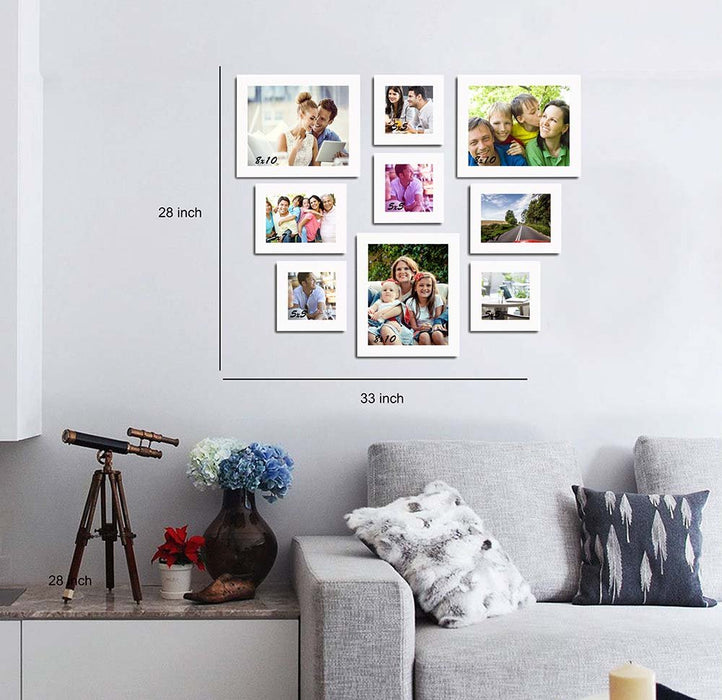 Art Street Gigantic Set Of 9 White Individual Wall Photo Frames ( Size 5x5, 5x7, 8x10 inches )