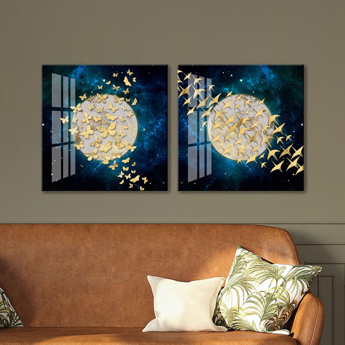 Art Street Fish Round Decorative Stretched Canvas Paintings for Home Décor (Set of 2, 12 X 12 Inches)