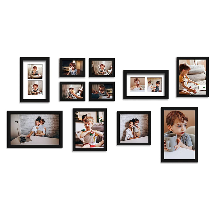 Art Street Collage Wall Photo Frame For Home Decoration - Set Of 11 (4x6-4 Pcs, 6x10-2 Pcs, 8x8-1 Pcs, 8x10-2 Pcs 8x12-2 Pcs - Black)
